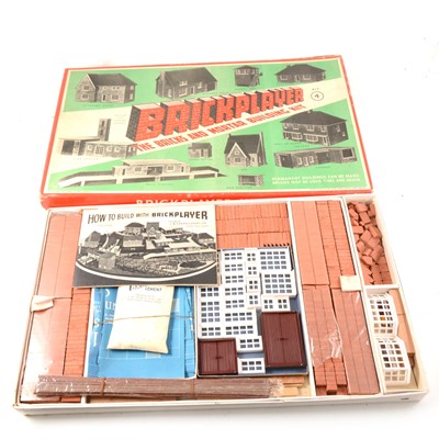 Lot 282 - Brickplayer toy construction set, boxed, along with vintage toy block and pull-a-long cart.