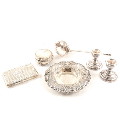 Lot 318 - A quantity of silver items, including an Edwardian silver cased purse, bowl, dwarf candlesticks etc.