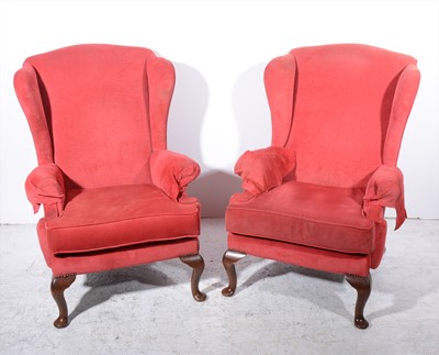 Lot 149 - A traditional style two-seat settee, and two matching wing-back chairs