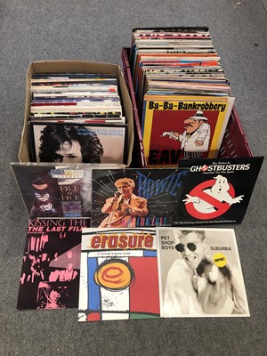 Lot 39A - Two boxes of aprox 237 12" single vinyl records; including David Bowie, Simple Minds, etc