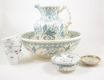 Lot 1059 - Clifton pattern jug and bowl set, lampshades, and other ceramics