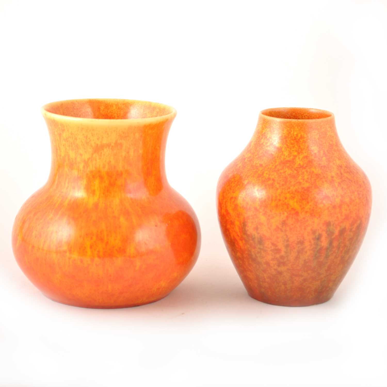 Lot 613 - Two Pilkington's Royal Lancastrian vases with mottled orange glaze