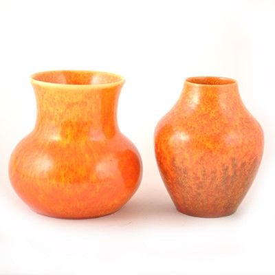 Lot 613 - Two Pilkington's Royal Lancastrian vases with mottled orange glaze