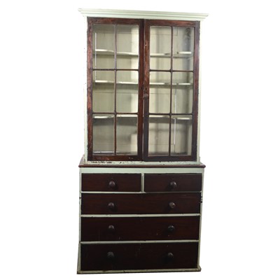 Lot 414 - Part painted mahogany cabinet on chest.