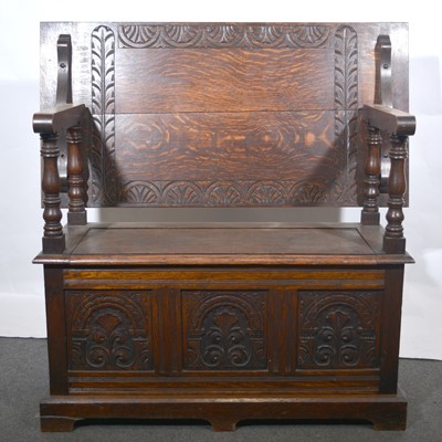 Lot 393 - Oak monk’s bench, early 20th Century