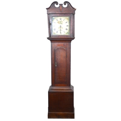 Lot 457 - Oak longcase clock, signed Peck, Wellingboro'.