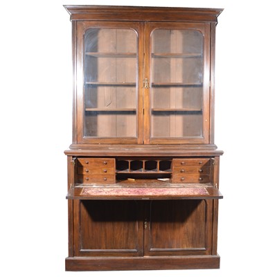 Lot 555 - Edwardian walnut secretaire bookcase.