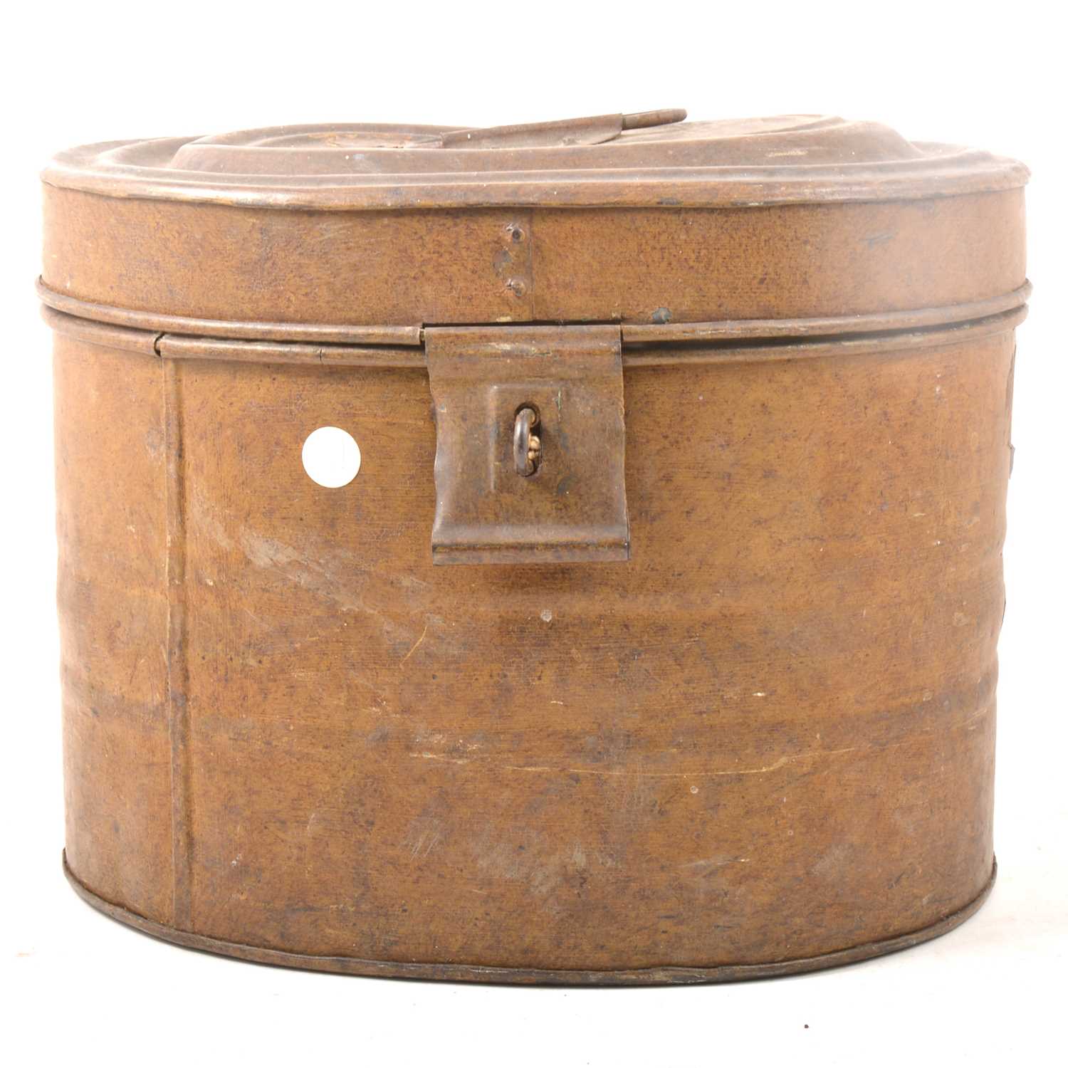 Lot 150 - A Victorian metal hat box, a bowler hat, and a writing box.
