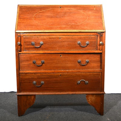 Lot 502 - Edwardian walnut inlaid bureau.