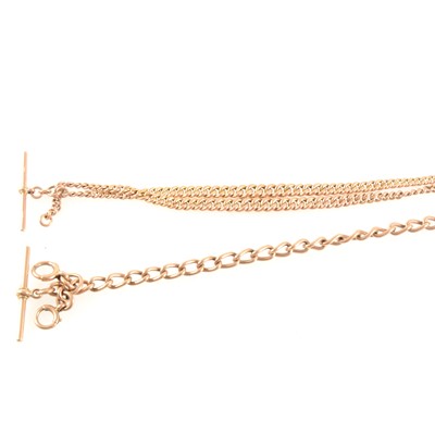 Lot 364 - A 9ct rose gold double Albert watch chain and a rose metal double Albert watch chain