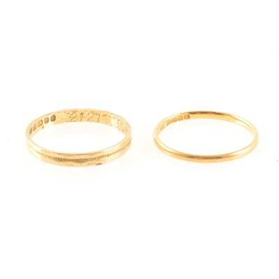 Lot 357 - Two gold wedding bands.