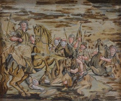 Lot 280 - Georgian silk work panel, Battle scene