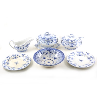 Lot 114 - A Davenport pottery dinner service, printed blue and white Siam pattern.
