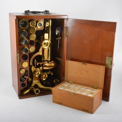 Lot 242 - A lacquered brass binocular microscope, J. Swift & Son