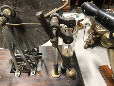 Lot 238 - A Wimshurst Influence electrostatic machine, stained pine platform, width 47cm.