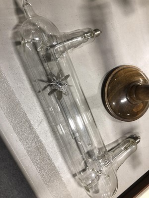 Lot 238 - A Wimshurst Influence electrostatic machine, stained pine platform, width 47cm.