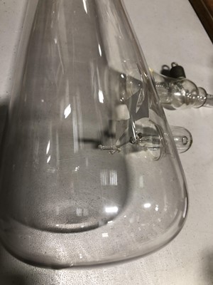 Lot 238 - A Wimshurst Influence electrostatic machine, stained pine platform, width 47cm.