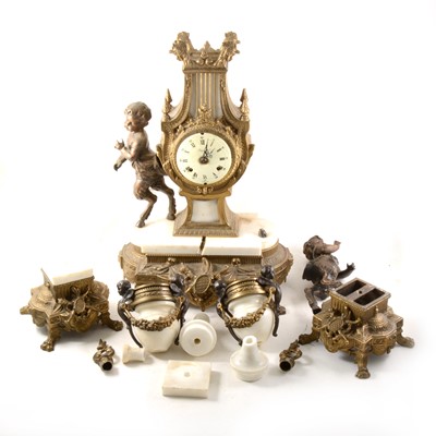 Lot 237 - A French gilt metal and white marble clock garniture