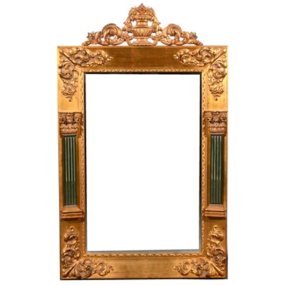 Lot 624 - A modern wall mirror, scrolled urn pediment, the frame with Corinthian columns