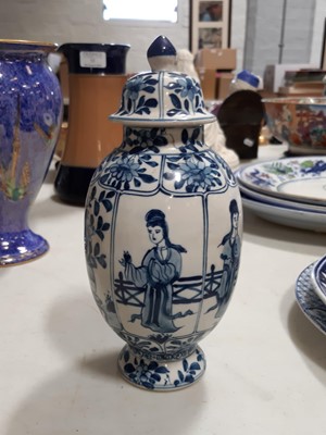 Lot 108 - Amherst Stone China jug, a porcelain teabowl, a Chinese blue and white porcelain covered jar...