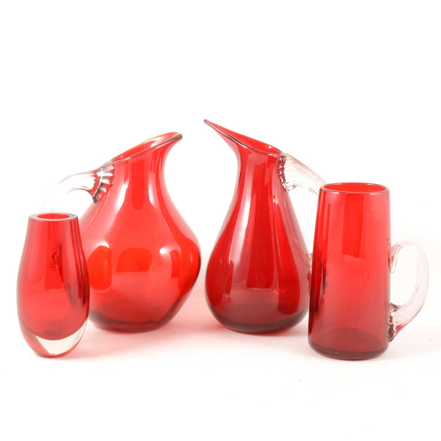Lot 109 - Ruby glass jugs etc.
