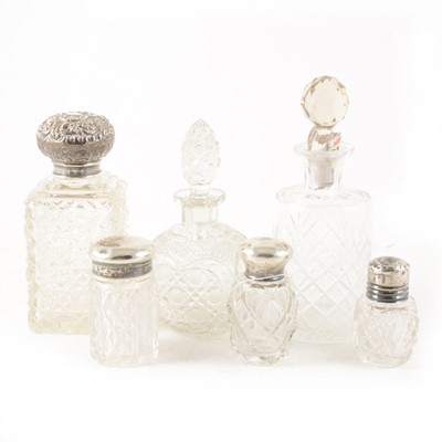 Lot 110 - Four silver capped scent bottles and two glass scent bottles.