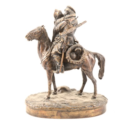 Lot 131 - A bronze group of a mounted Russian Cossack kissing his sweetheart