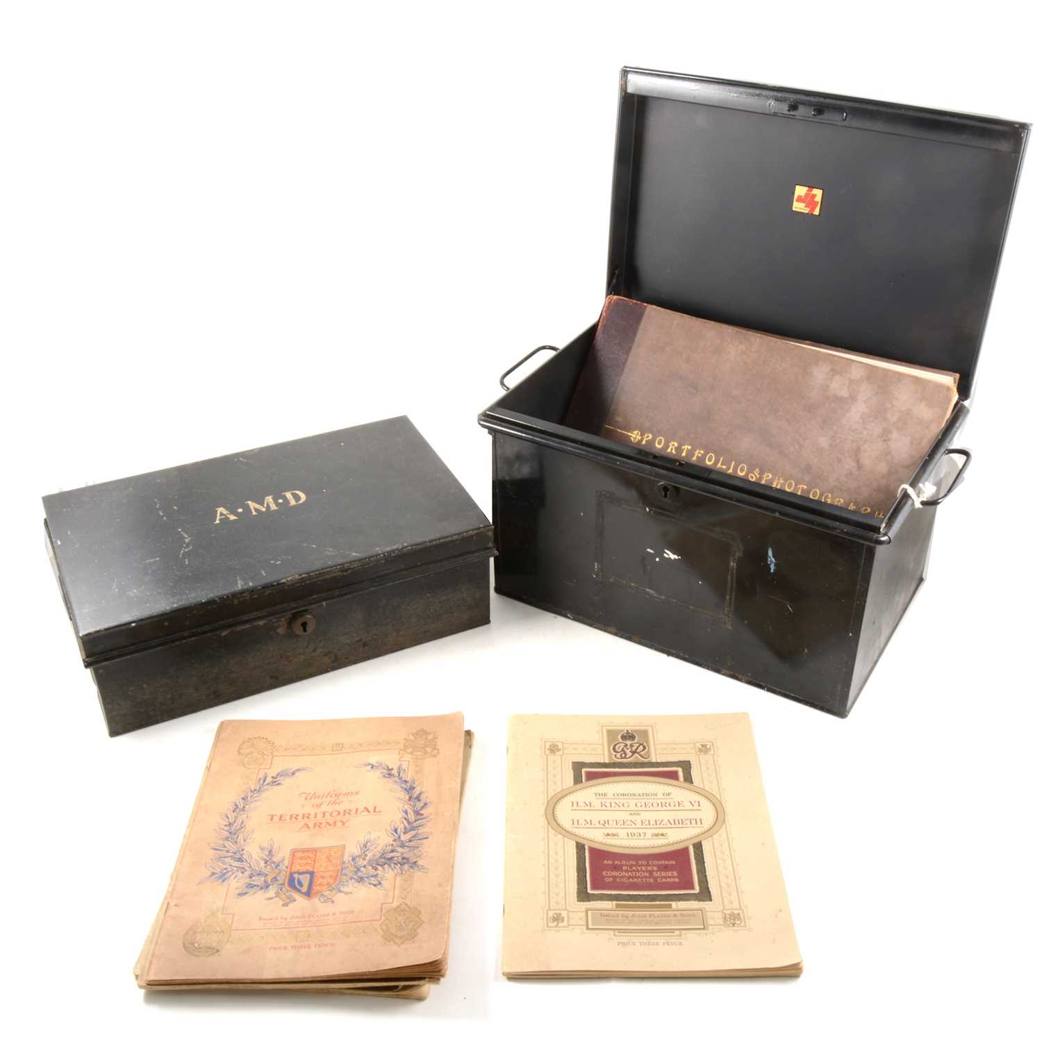 Lot 140 - Two steel deed boxes with keys together with a comprehensive Edwardian Portfolio of Photographs