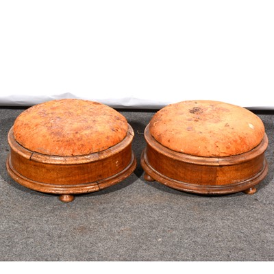 Lot 588 - A pair of Victorian oak footstools, leather tops