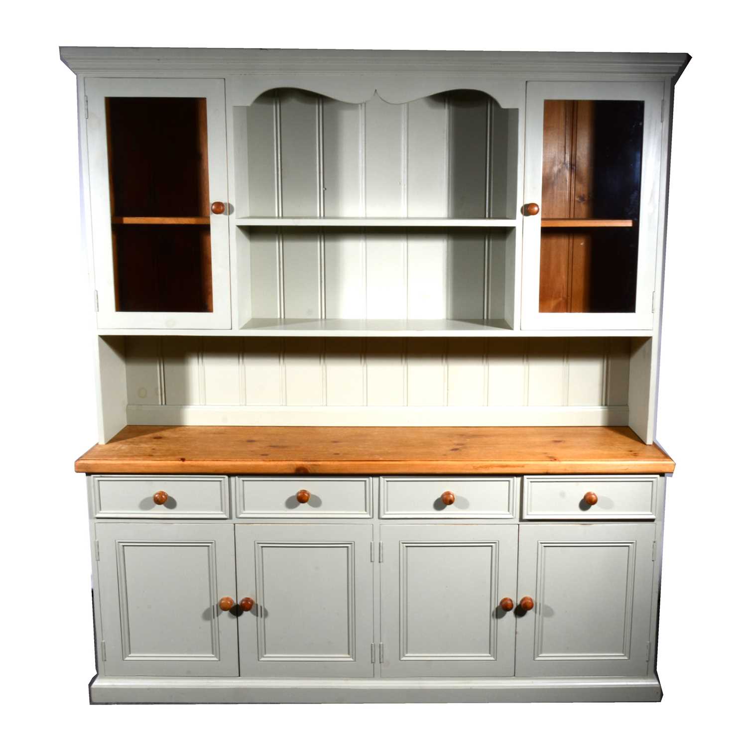 Lot 520 - A modern pine and painted kitchen dresser, the...