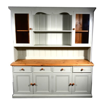 Lot 520 - A modern pine and painted kitchen dresser, the...