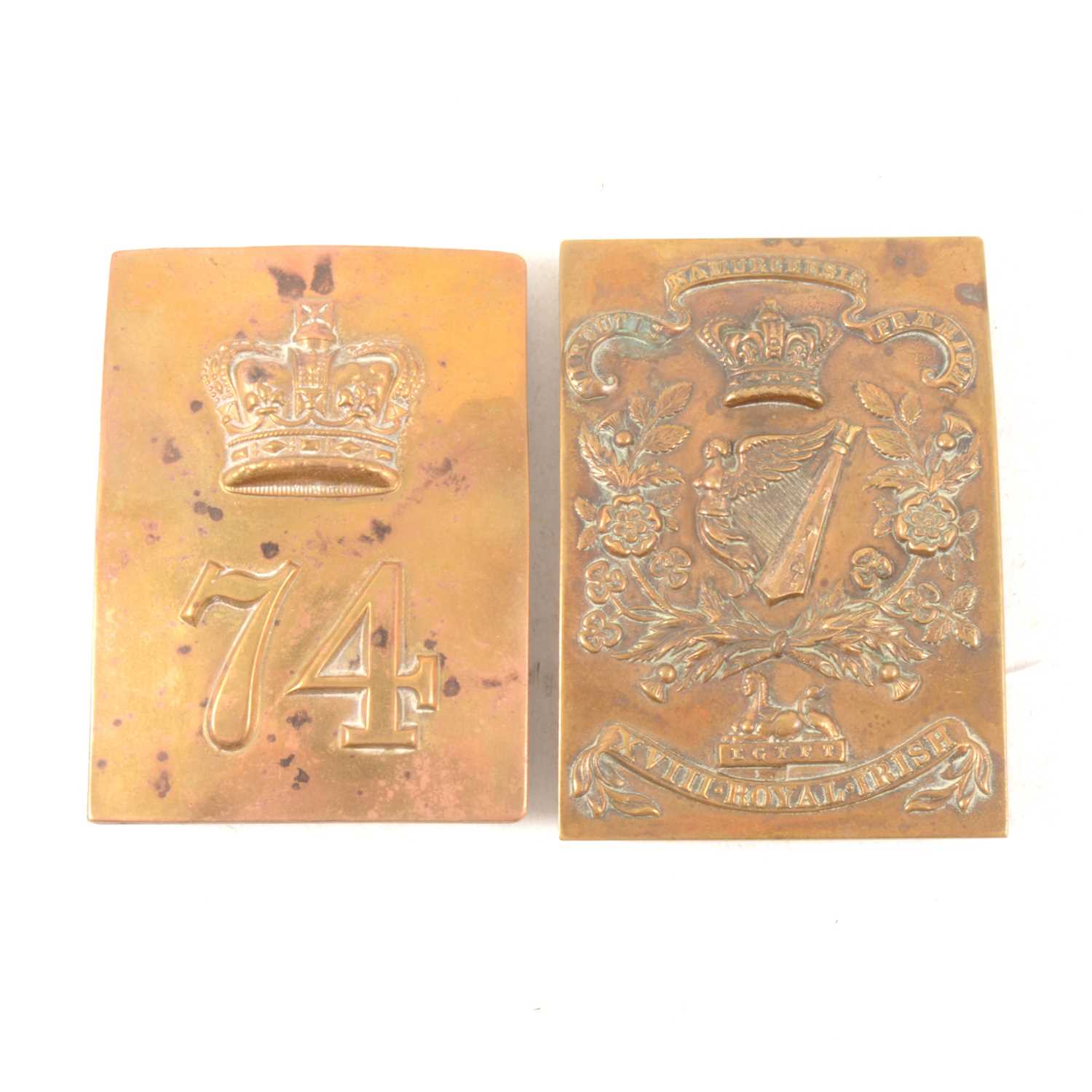 Lot 152 - Two brass shoulder belt plates -  XVIII Royal Irish Regiment