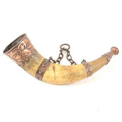 Lot 202 - A metal mounted cow horn trumpet, 39cm.