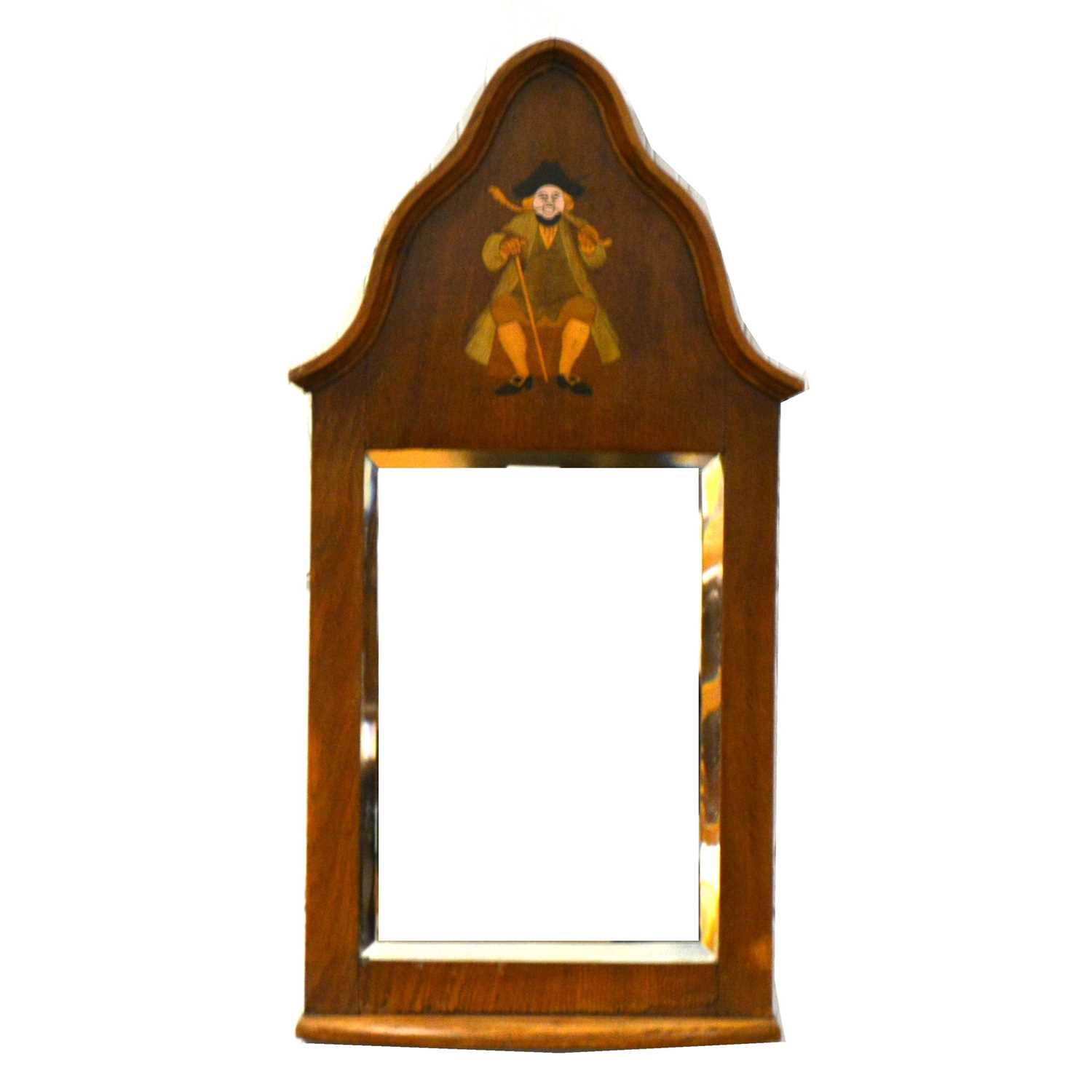 Lot 553 - An inlaid oak hall mirror with shelf under