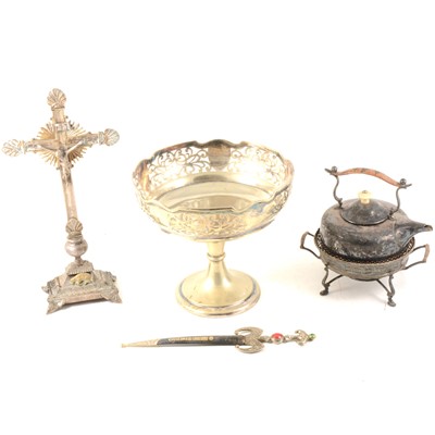 Lot 207 - A large Chinese brass charger, silver plated teaset, and other metalware