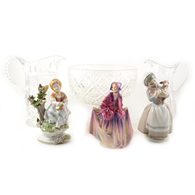 Lot 37 - Royal Doulton figure, Sweet Anne, HN1496; 18cm, other decorative china and glass.