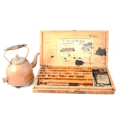 Lot 281 - A set of wooden printing blocks and a copper electric kettle.