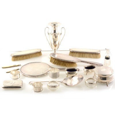 Lot 295 - A collection of silver, including a slice by Asprey & Co Ltd, London 1916, circular jewellery box, dressing table set etc.