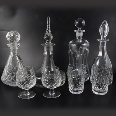 Lot 42 - Webb crystal mallet shaped decanter, 31cm; other decanters; and table glassware.