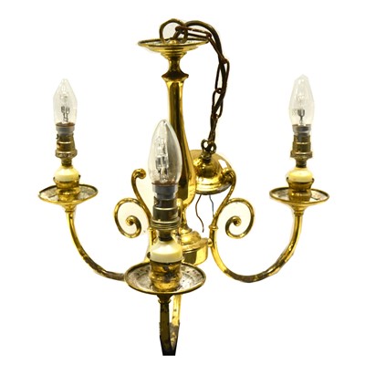 Lot 562 - Three lacquered brass three-light ceiling lights