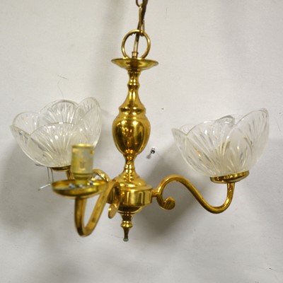 Lot 562 - Three lacquered brass three-light ceiling lights