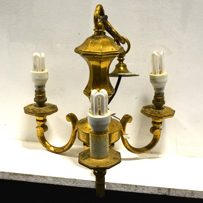 Lot 562 - Three lacquered brass three-light ceiling lights