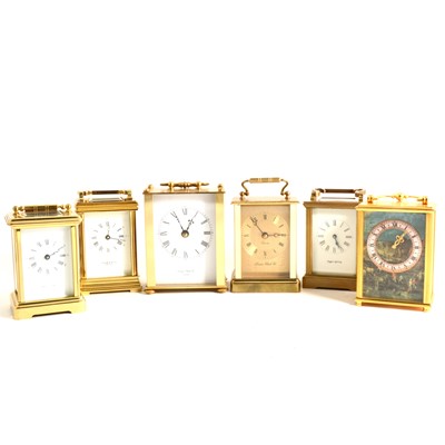 Lot 229 - Six assorted brass cased carriage clocks and a Bakelite cased thermometer