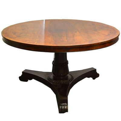 Lot 540 - A Regency rosewood and amboyna circular tilt-top breakfast table