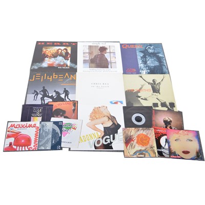 Lot 25 - Collection of 12" and 7" vinyl music singles; in a large and small carry case, mostly 1980s pop music, including The Smiths, etc.