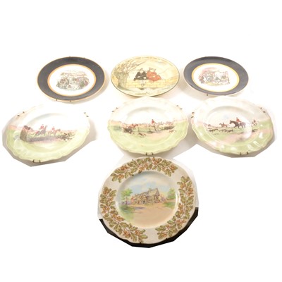 Lot 96 - Three Royal Doulton decorative wall plates, printed with hunting scenes after Charles Simpson, etc