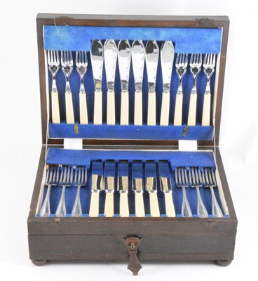Lot 177 - Six-place chrome plated canteen of cutlery, in an oak case..