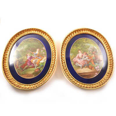 Lot 17 - A pair of Sevres inspired oval porcelain plaques