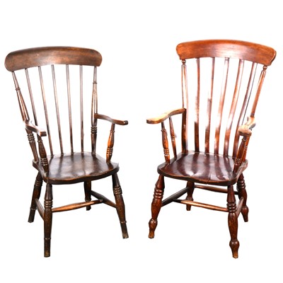 Lot 104 - Two beech and elm kitchen chairs