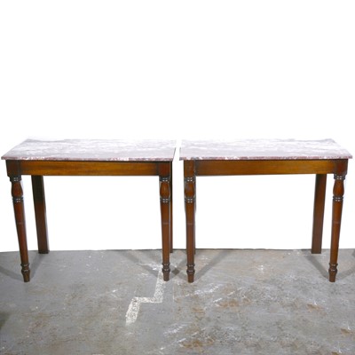 Lot 467 - Pair of marble topped console tables